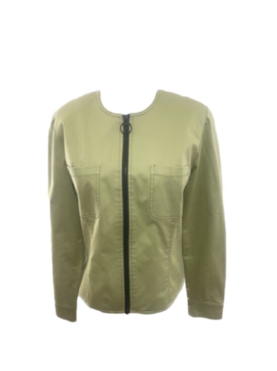 Maggy London Jackets & Blazers - 90S CHARTREUSE W BLACK FRONT ZIP LINED CROPPED COLLARLESS BLAZER NORMCORE 8